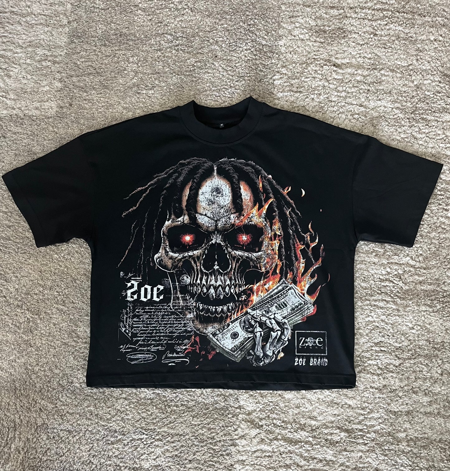 Zoe wears Black skull t-shirt