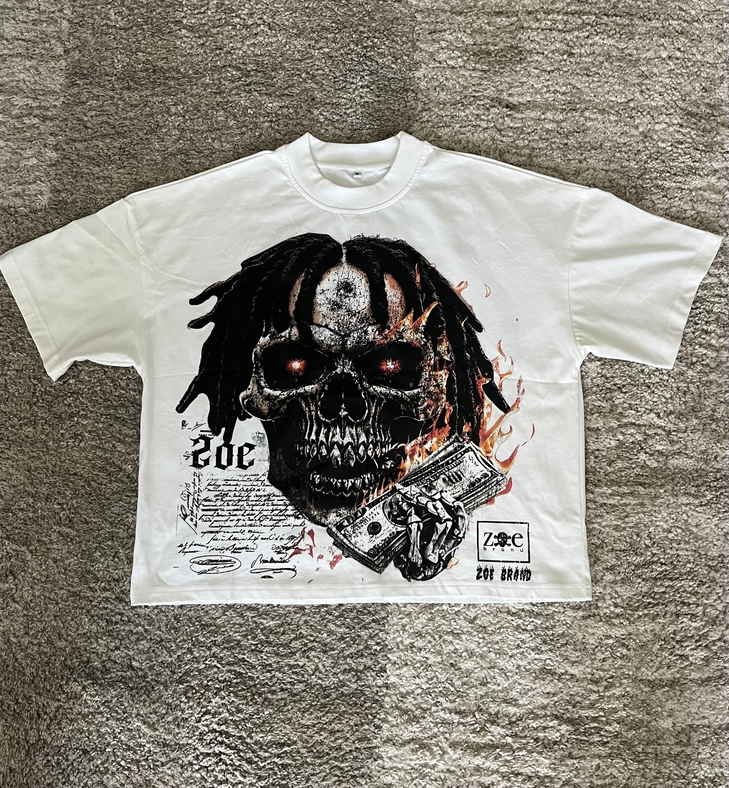 Zoe wears white skull t-shirt